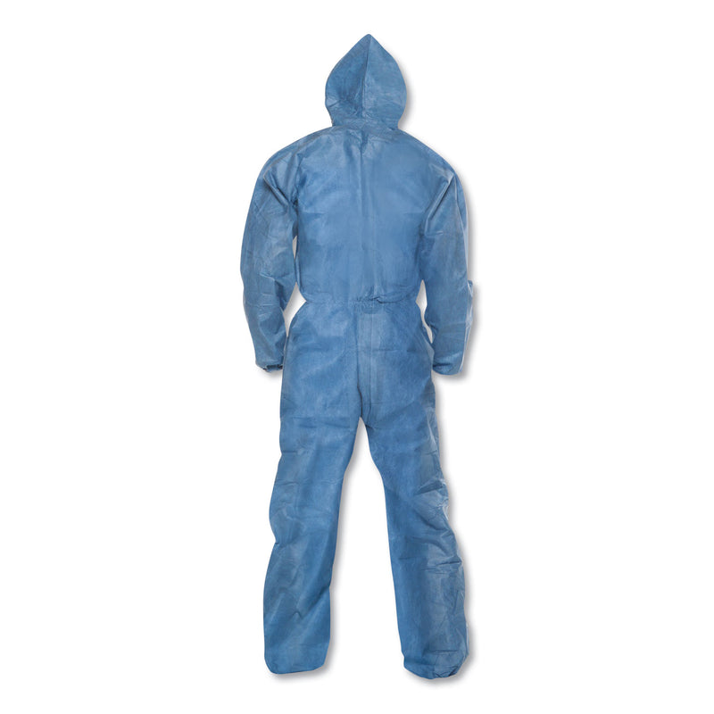 KleenGuard A20 Elastic Back Wrist/Ankle Hooded Coveralls, Large, Blue, 24/Carton