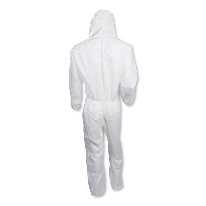 KleenGuard A30 Elastic-Back and Cuff Hooded Coveralls, 4X-Large, White, 21/Carton