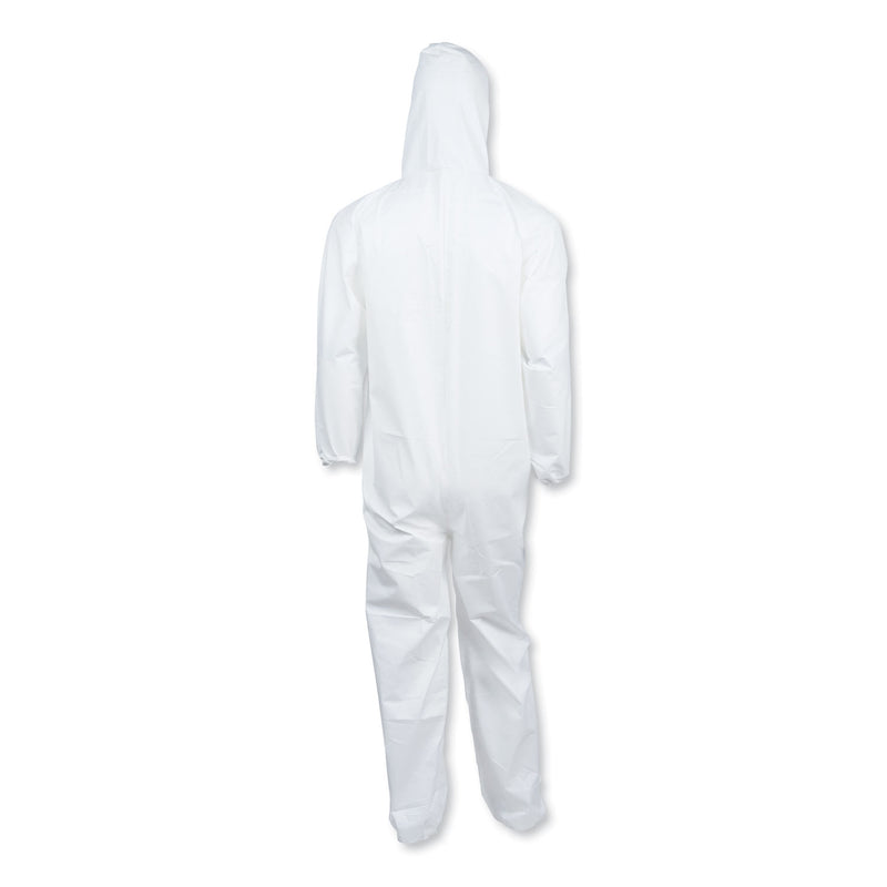 KleenGuard A40 Elastic-Cuff and Ankle Hooded Coveralls, Large, White, 25/Carton
