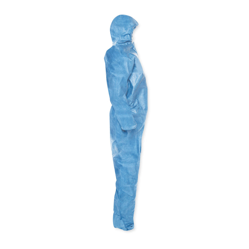 KleenGuard A20 Elastic Back Wrist/Ankle Hooded Coveralls, Large, Blue, 24/Carton