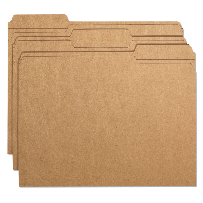 Smead Heavyweight Kraft File Folder, 1/3-Cut Tabs: Assorted, Letter Size, 0.75" Expansion, 17-pt Kraft, Brown, 50/Box