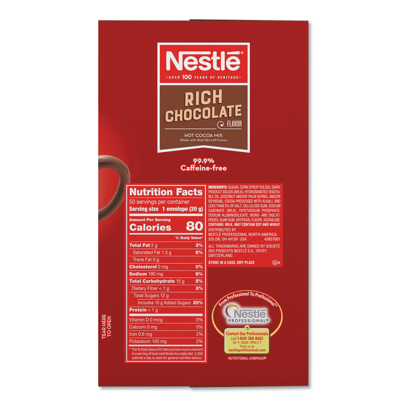 Nestlé Hot Cocoa Mix, Rich Chocolate, 0.71 oz Packets, 50/Box, 6 Box/Carton