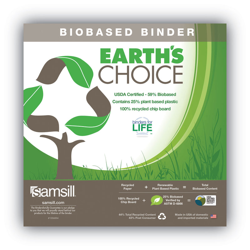 Samsill Earth’s Choice Biobased Durable Fashion View Binder, 3 Rings, 1" Capacity, 11 x 8.5, Turquoise, 2/Pack