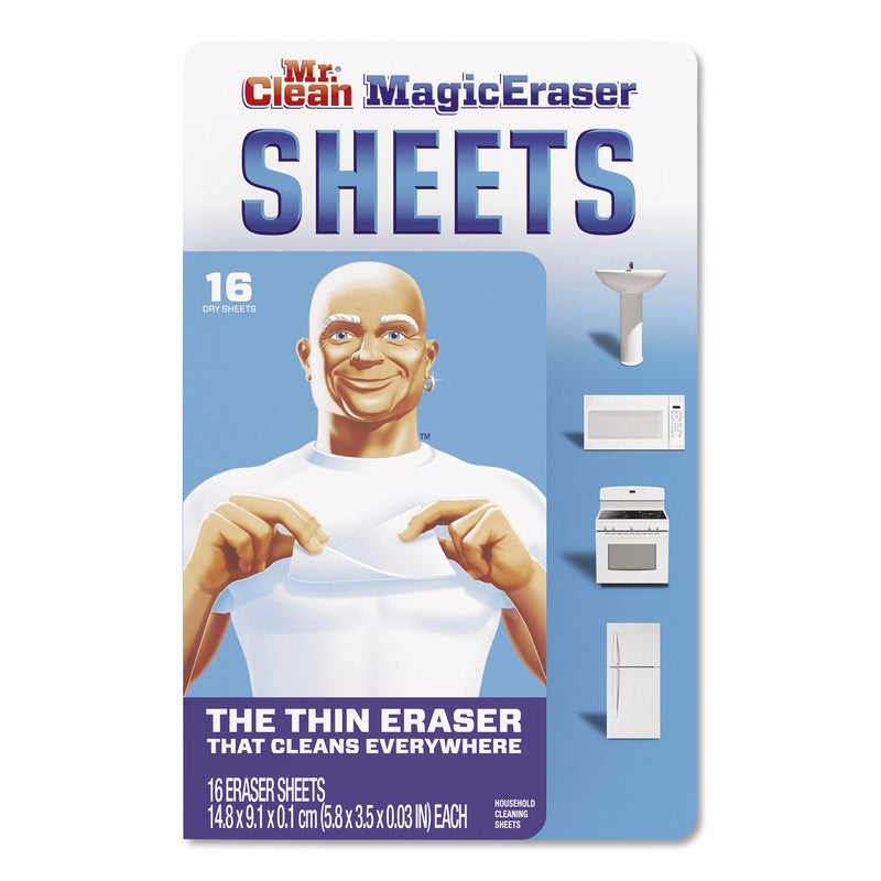 Mr. Clean Magic Eraser Sheets, 3.5 x 5.8, 0.03" Thick, White, 16/Pack