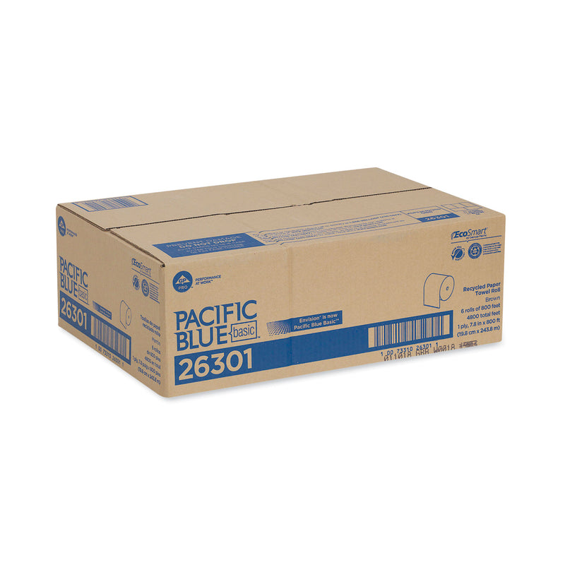 Georgia Pacific Pacific Blue Basic Nonperforated Paper Towels, 7.78 x 800 ft, Brown, 6 Rolls/Carton