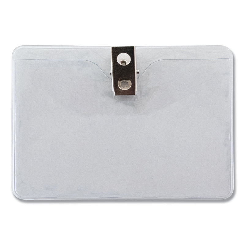 Advantus ID Badge Holders with Clip, Horizontal, Clear 4.13" x 3.38" Holder, 3.88" x 3" Insert, 50/Pack