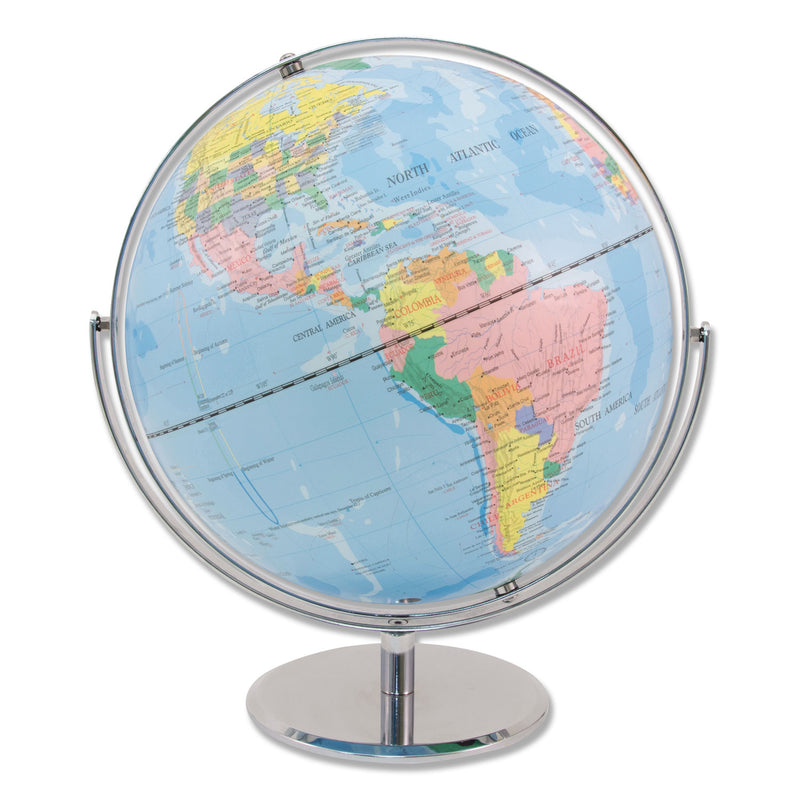Advantus 12-Inch Globe with Blue Oceans, Silver-Toned Metal Desktop Base, Full-Meridian