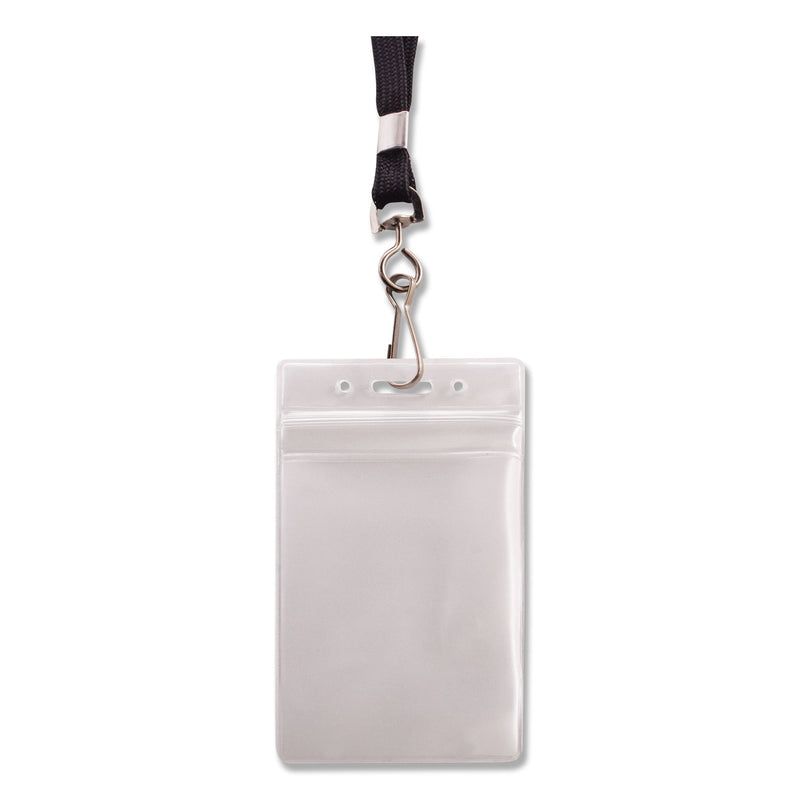 Advantus Resealable ID Badge Holders, J-Hook and 36" Lanyard, Vertical, Frosted 3.68" x 5" Holder, 2.38" x 3.75" Insert, 20/Pack
