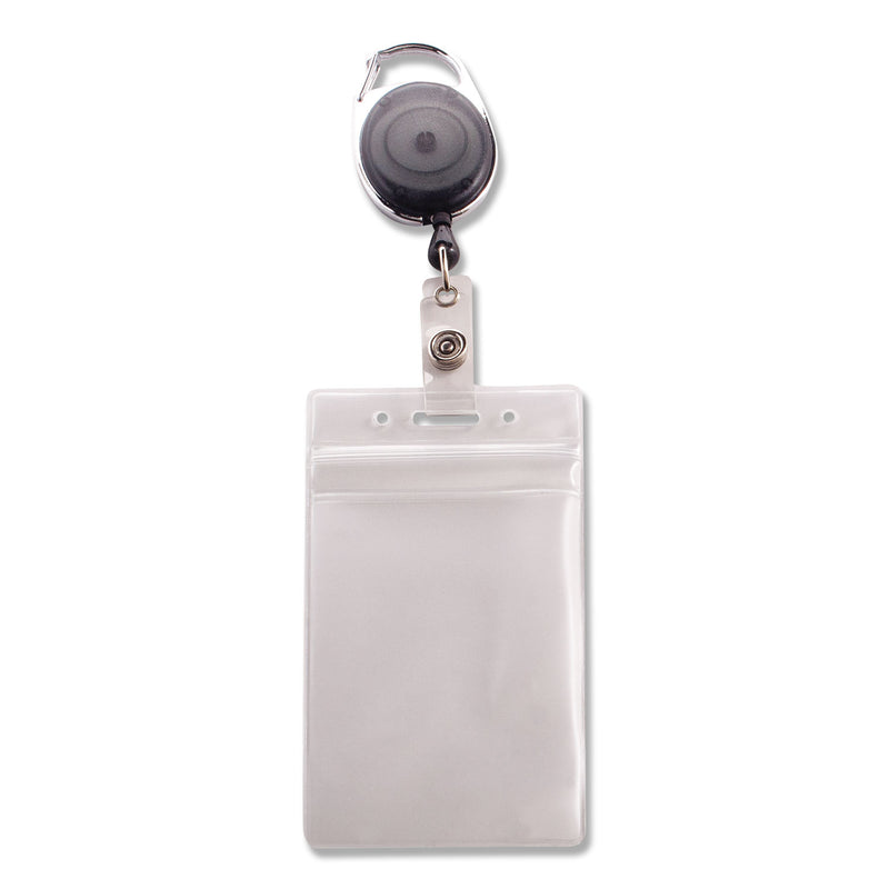 Advantus Resealable ID Badge Holders with 30" Cord Reel, Vertical, Frosted 3.68" x 5" Holder, 2.5" x 4" Insert, 10/Pack