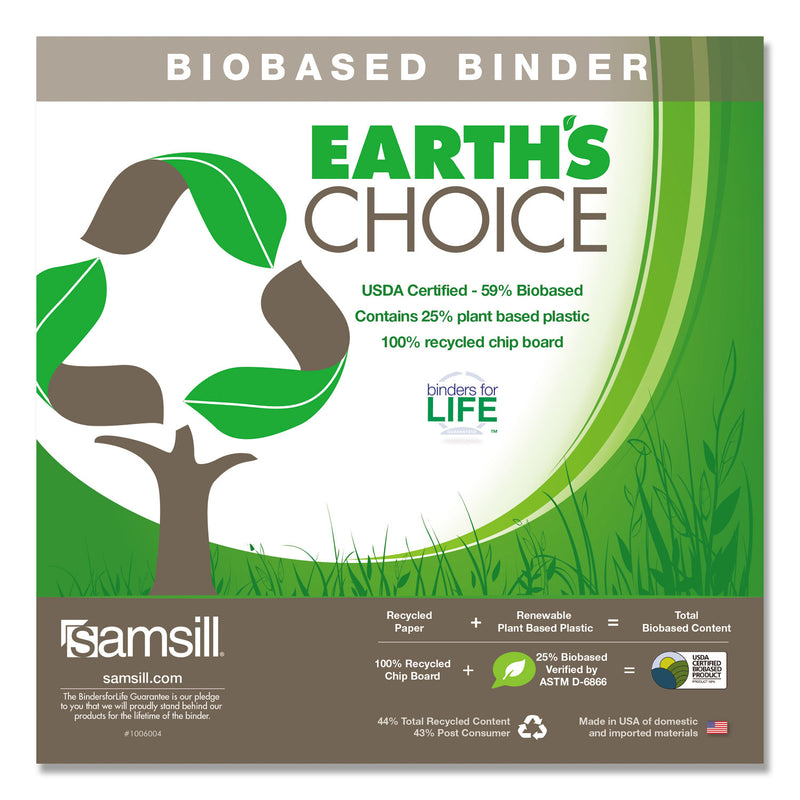 Samsill Earth's Choice Biobased D-Ring View Binder, 3 Rings, 2" Capacity, 11 x 8.5, White