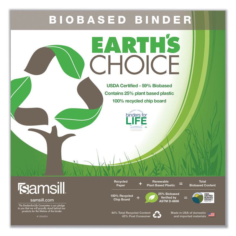 Samsill Earth's Choice Biobased Economy Round Ring View Binders, 3 Rings, 1" Capacity, 11 x 8.5, Lime