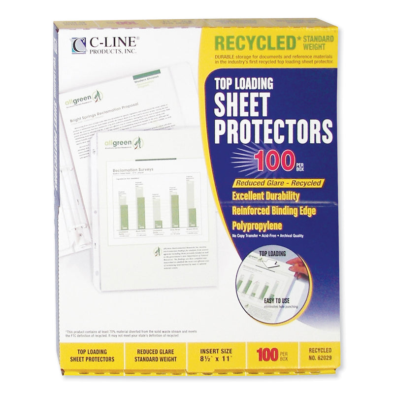 C-Line Recycled Polypropylene Sheet Protectors, Reduced Glare, 2", 11 x 8.5, 100/Box