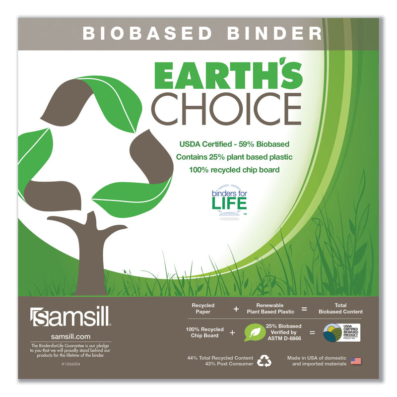 Samsill Earth's Choice Biobased Locking D-Ring Reference Binder, 3 Rings, 4" Capacity, 11 x 8.5, Black