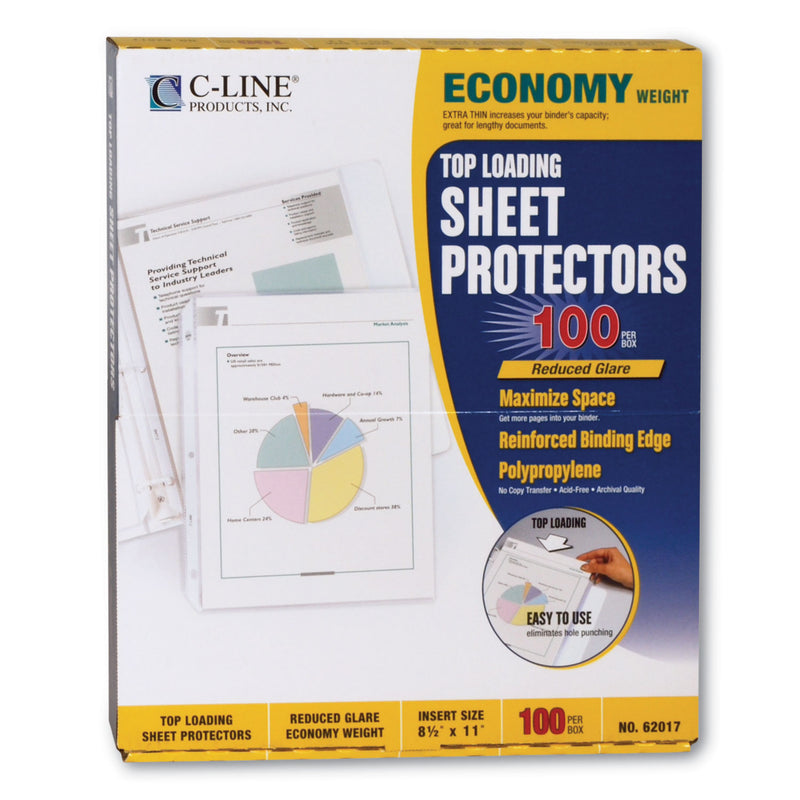 C-Line Economy Weight Poly Sheet Protectors, Reduced Glare, 2", 11 x 8.5, 100/Box