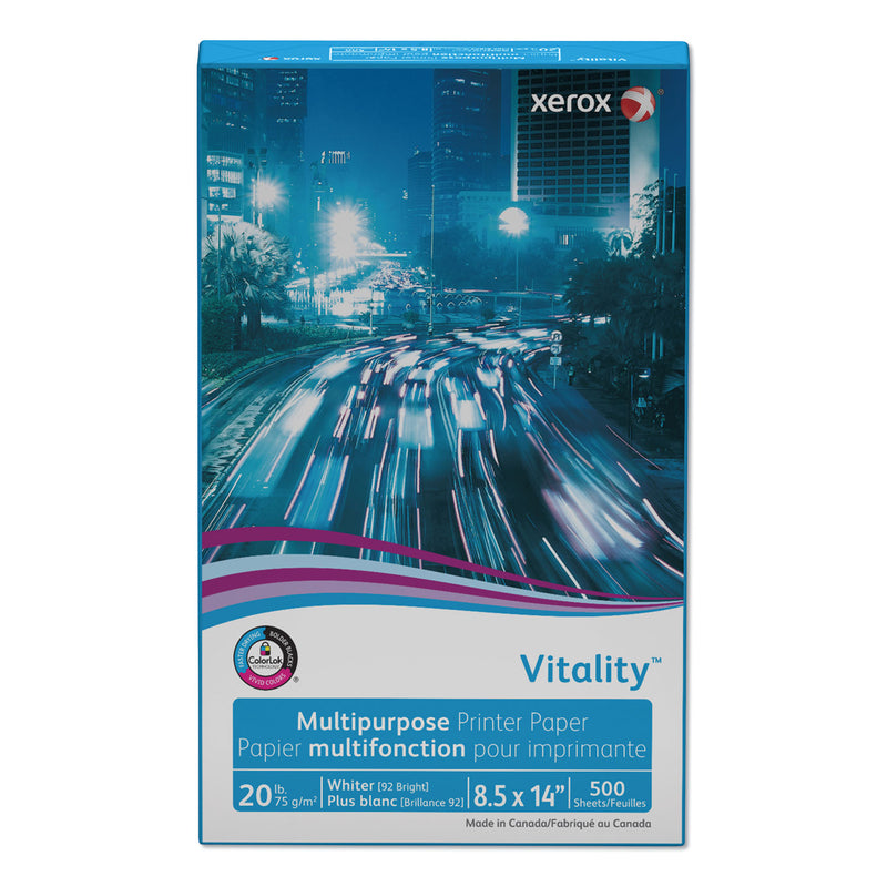 xerox Vitality Multipurpose Print Paper, 92 Bright, 20 lb Bond Weight, 8.5 x 14, White, 500/Ream