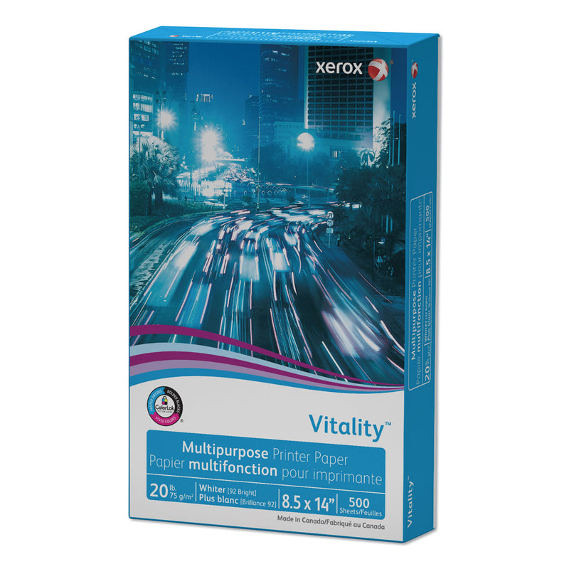 xerox Vitality Multipurpose Print Paper, 92 Bright, 20 lb Bond Weight, 8.5 x 14, White, 500 Sheets/Ream, 10 Reams/Carton
