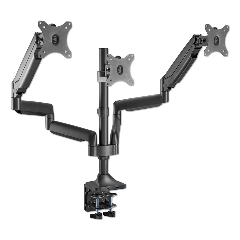 Alera AdaptivErgo Triple Arm with USB for 32" Monitors, 360 deg Rotation, +90/-90 deg Tilt, 90 deg Pan, Black, Supports 15.4 lb
