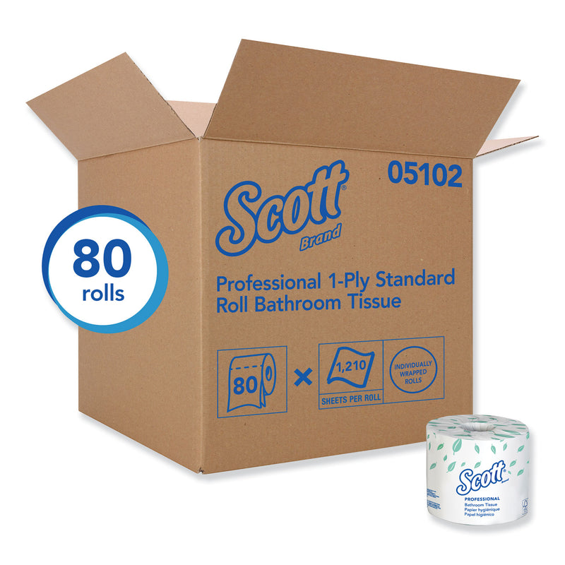 Scott Essential Standard Roll Bathroom Tissue for Business, Septic Safe, 1-Ply, White, 1,210 Sheets/Roll, 80 Rolls/Carton