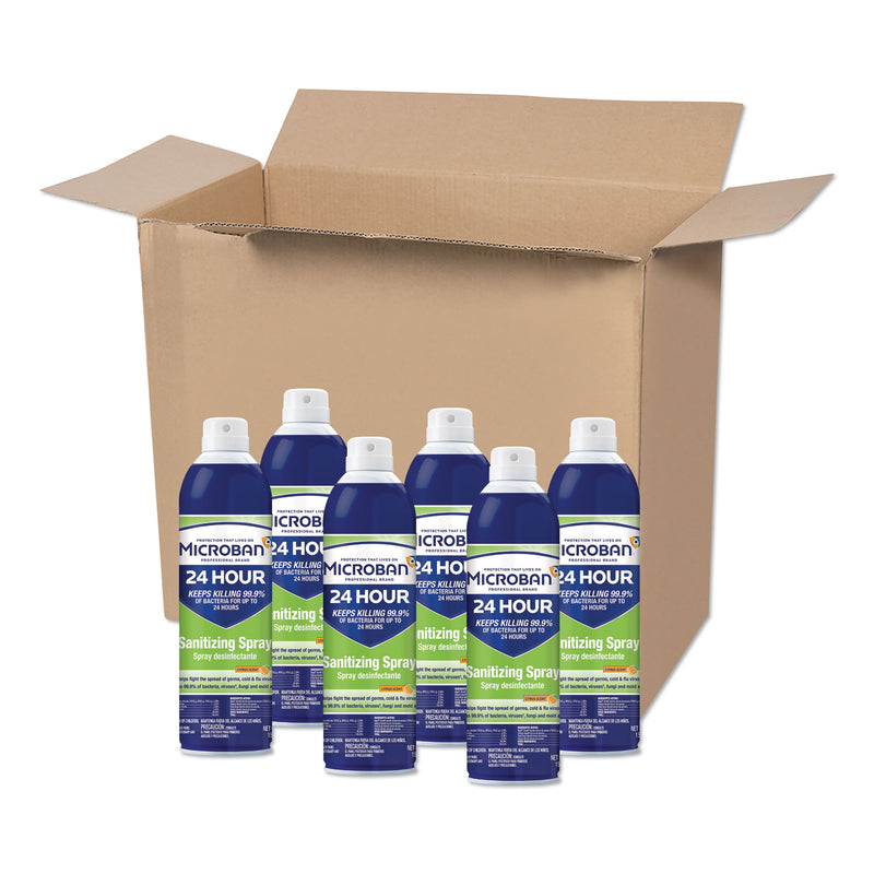 Microban 24-Hour Disinfectant Sanitizing Spray, Citrus, 15 oz Aerosol Spray, 6/Carton