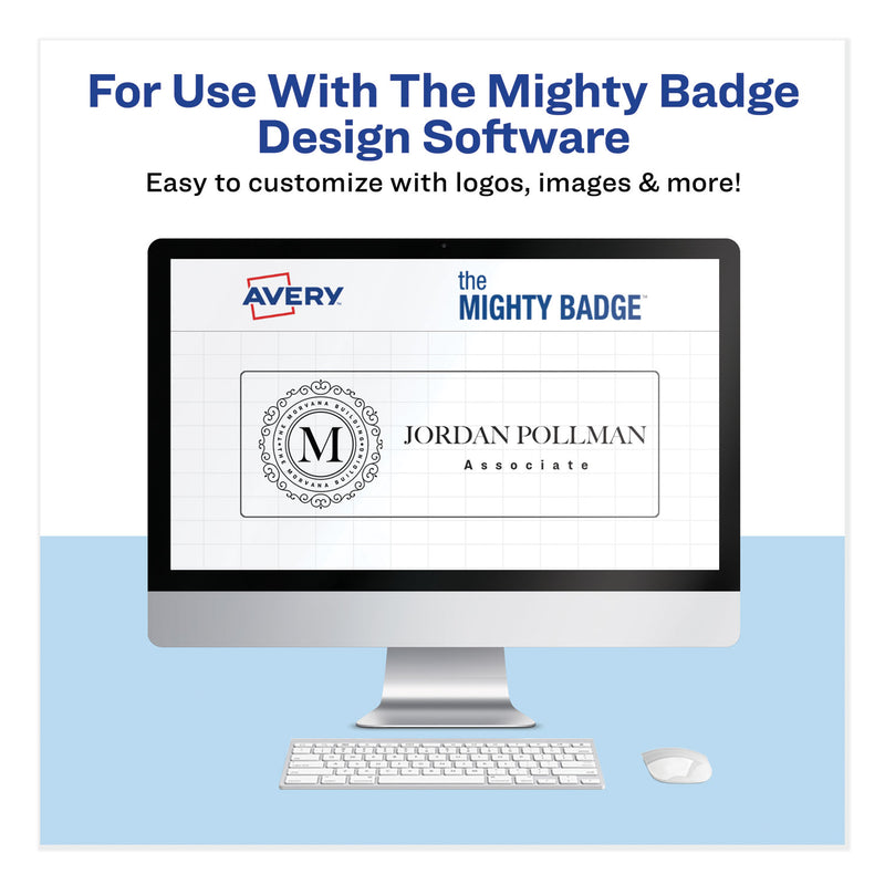 Avery The Mighty Badge Name Badge Inserts, 1 x 3, Clear, Inkjet, 20/Sheet, 5 Sheets/Pack