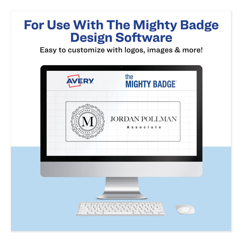 Avery The Mighty Badge Name Badge Inserts, 1 x 3, Clear, Laser, 20/Sheet, 5 Sheets/Pack