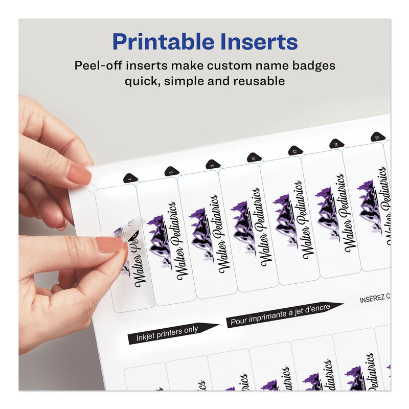 Avery The Mighty Badge Name Badge Inserts, 1 x 3, Clear, Inkjet, 20/Sheet, 5 Sheets/Pack