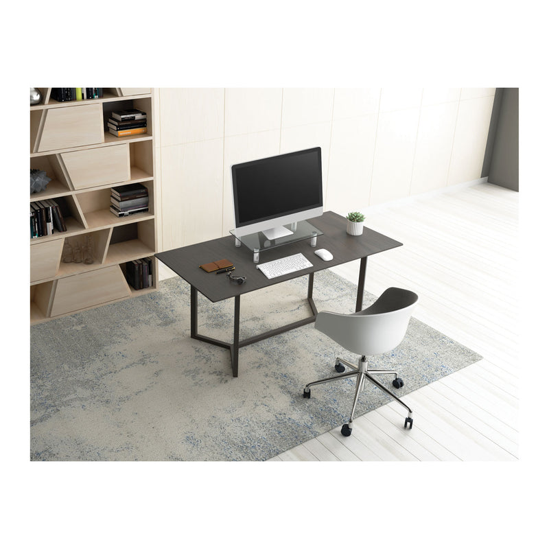 Innovera Adjustable Tempered Glass Monitor Riser, 15.75" x 9.5" x 3" to 3.5", Clear/Silver, Supports 44 lbs