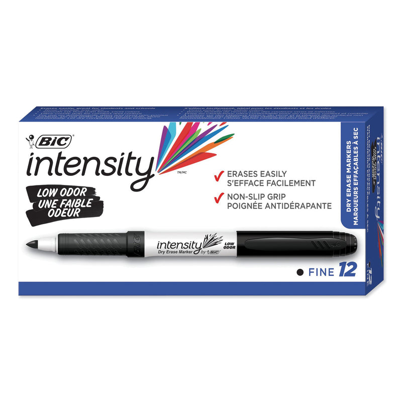 BIC Intensity Low Odor Fine Point Dry Erase Marker, Fine Bullet Tip, Black, Dozen