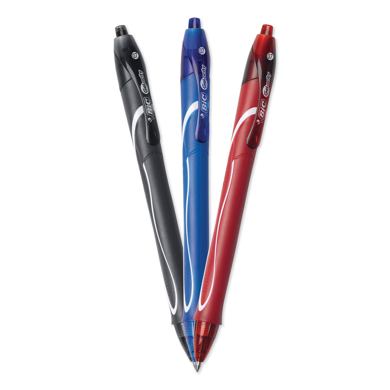 BIC Gel-ocity Quick Dry Gel Pen, Retractable, Fine 0.7 mm, Three Assorted Ink and Barrel Colors, Dozen