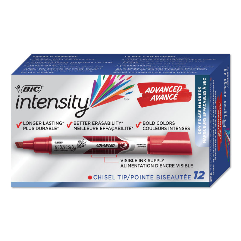 BIC Intensity Advanced Dry Erase Marker, Tank-Style, Broad Chisel Tip, Red, Dozen