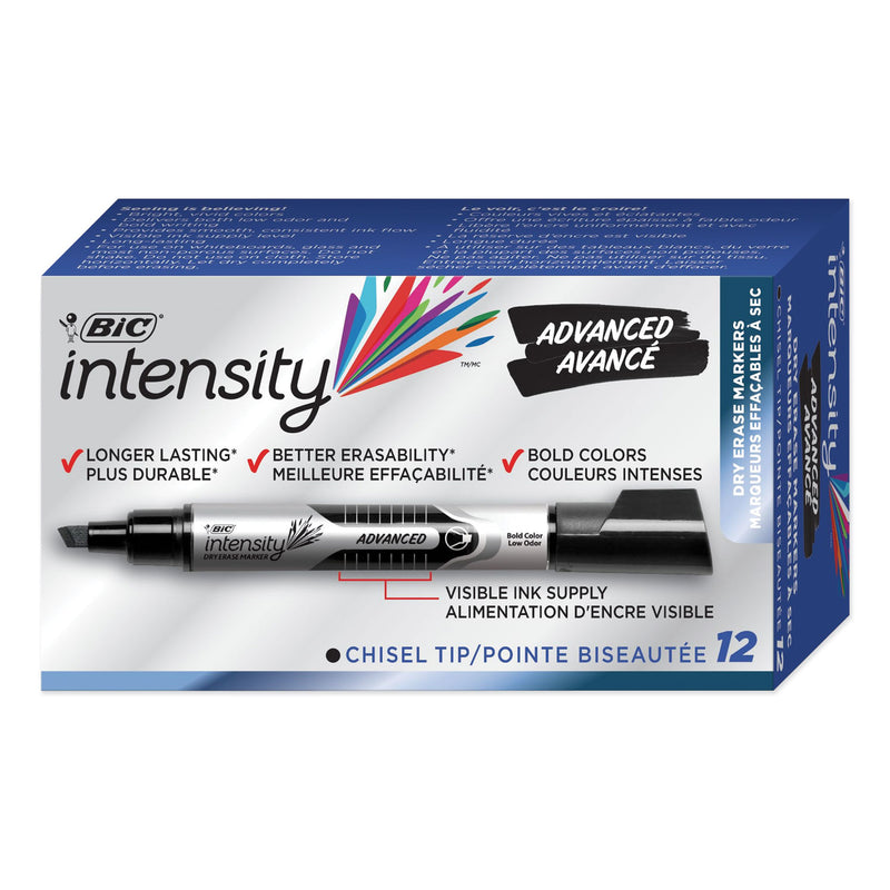 BIC Intensity Advanced Dry Erase Marker, Tank-Style, Broad Chisel Tip, Black, Dozen