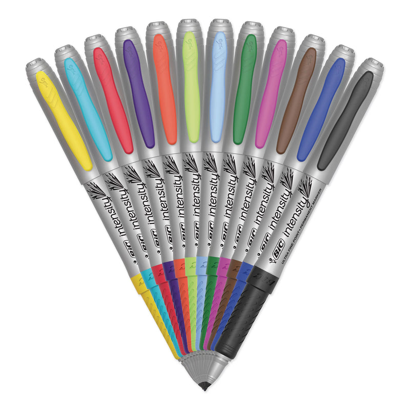 BIC Intensity Ultra Fine Tip Permanent Marker, Extra-Fine Needle Tip, Assorted Colors, Dozen