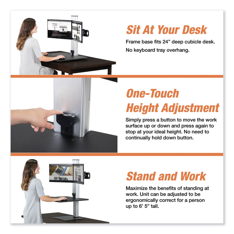 Victor High Rise Electric Dual Monitor Standing Desk Workstation, 28" x 23" x 20.25", Black/Aluminum