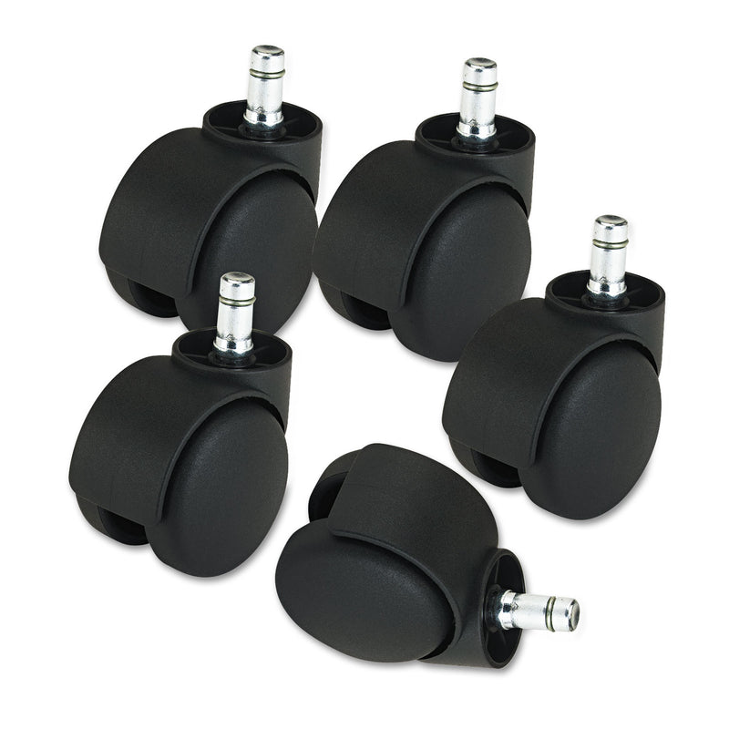 Master Caster Deluxe Futura Casters, Flush Mount, Grip Ring Type B and Type K Stems, 2.19" Soft Polyurethane Wheel, Matte Black, 5/Set
