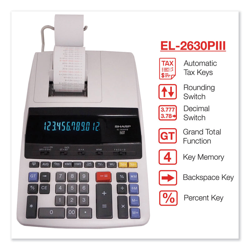 Sharp EL2630PIII Two-Color Printing Calculator, Black/Red Print, 4.8 Lines/Sec
