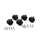 Master Caster Deluxe Duet Casters, Grip Ring Type B and Type K Stems, 2" Hard Nylon Wheel, Matte Black, 5/Set