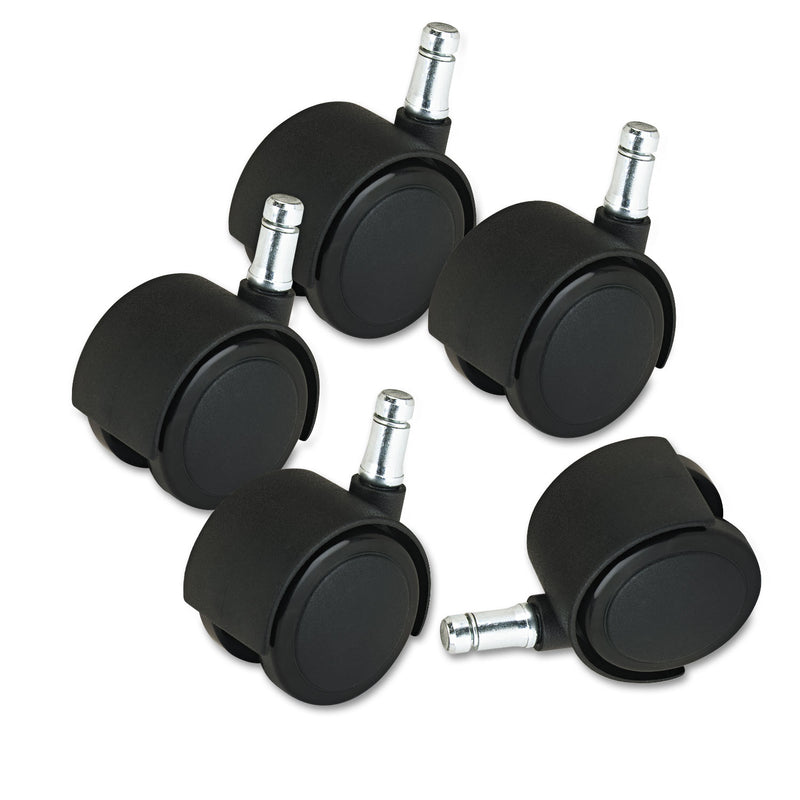 Master Caster Deluxe Duet Casters, Grip Ring Type B and Type K Stems, 2" Soft Polyurethane Wheel, Matte Black, 5/Set