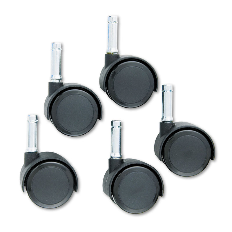 Master Caster Duet Dual Wheels, Grip Ring Type C Stem, 2" Soft Polyurethane Wheel, Matte Black, 5/Set