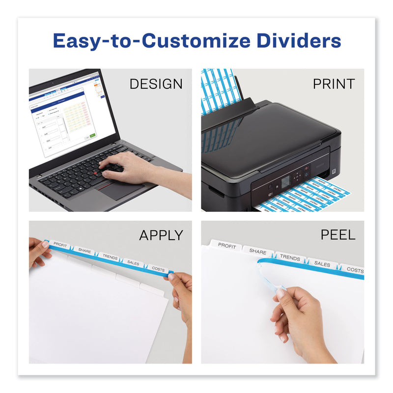 Avery Print and Apply Index Maker Clear Label Dividers, 5-Tab, Color Tabs, 11 x 8.5, White, Traditional Color Tabs, 5 Sets