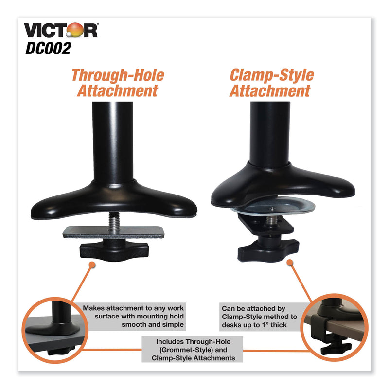 Victor Single/Dual Arm Mount System for 23" Monitors, 180 deg; 225 deg Rotation, 45 deg Tilt, 360 deg Pan, Black, Supports 15 lb