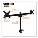 Victor Single/Dual Arm Mount System for 23" Monitors, 180 deg; 225 deg Rotation, 45 deg Tilt, 360 deg Pan, Black, Supports 15 lb