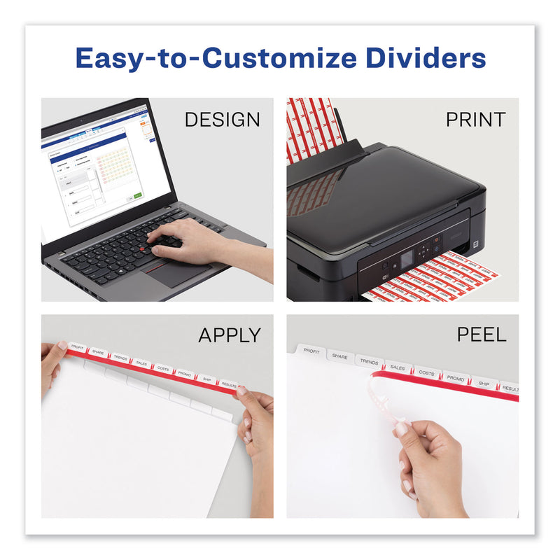 Avery Print and Apply Index Maker Clear Label Dividers, 8-Tab, Color Tabs, 11 x 8.5, White, Contemporary Color Tabs, 5 Sets