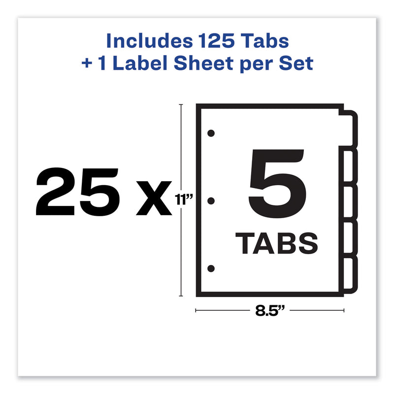 Avery Print and Apply Index Maker Clear Label Dividers, 5-Tab, Color Tabs, 11 x 8.5, White, Contemporary Color Tabs, 25 Sets