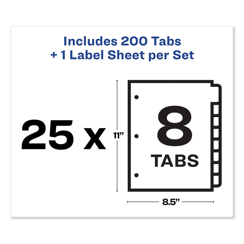 Avery Print and Apply Index Maker Clear Label Dividers, 8-Tab, Color Tabs, 11 x 8.5, White, Traditional Color Tabs, 25 Sets