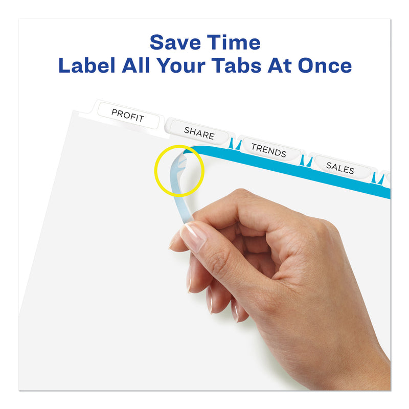 Avery Print and Apply Index Maker Clear Label Dividers, Extra Wide Tab, 5-Tab, White Tabs, 11.25 x 9.25, White, 1 Set