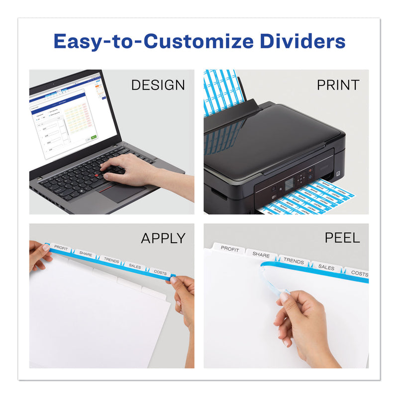 Avery Print and Apply Index Maker Clear Label Unpunched Dividers, 5-Tab, 11 x 8.5, White, 25 Sets