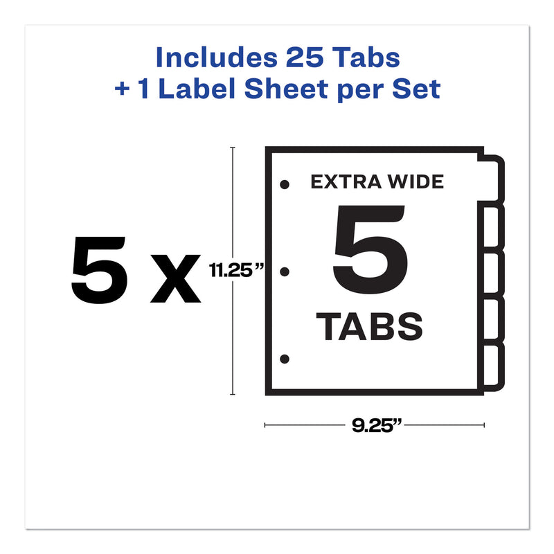 Avery Print and Apply Index Maker Clear Label Dividers, Extra Wide Tab, 5-Tab, White Tabs, 11.25 x 9.25, White, 5 Sets