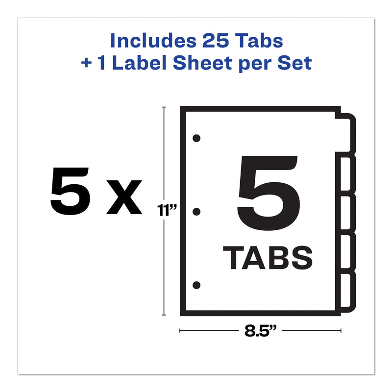 Avery Print and Apply Index Maker Clear Label Plastic Dividers with Printable Label Strip, 5-Tab, 11 x 8.5, Assorted Tabs, 5 Sets