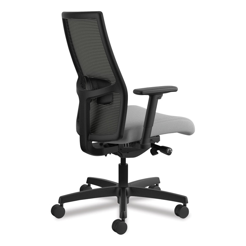HON Ignition 2.0 4-Way Stretch Mid-Back Mesh Task Chair, Supports 300 lb, 17" to 21" Seat, Frost Seat, Charcoal Back, Black Base