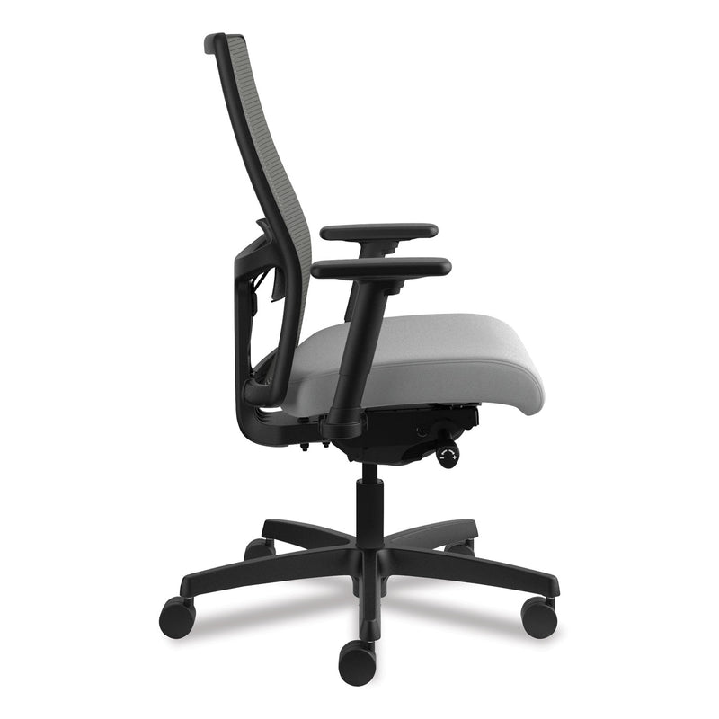 HON Ignition 2.0 4-Way Stretch Mid-Back Mesh Task Chair, Supports 300 lb, 17" to 21" Seat, Frost Seat, Charcoal Back, Black Base